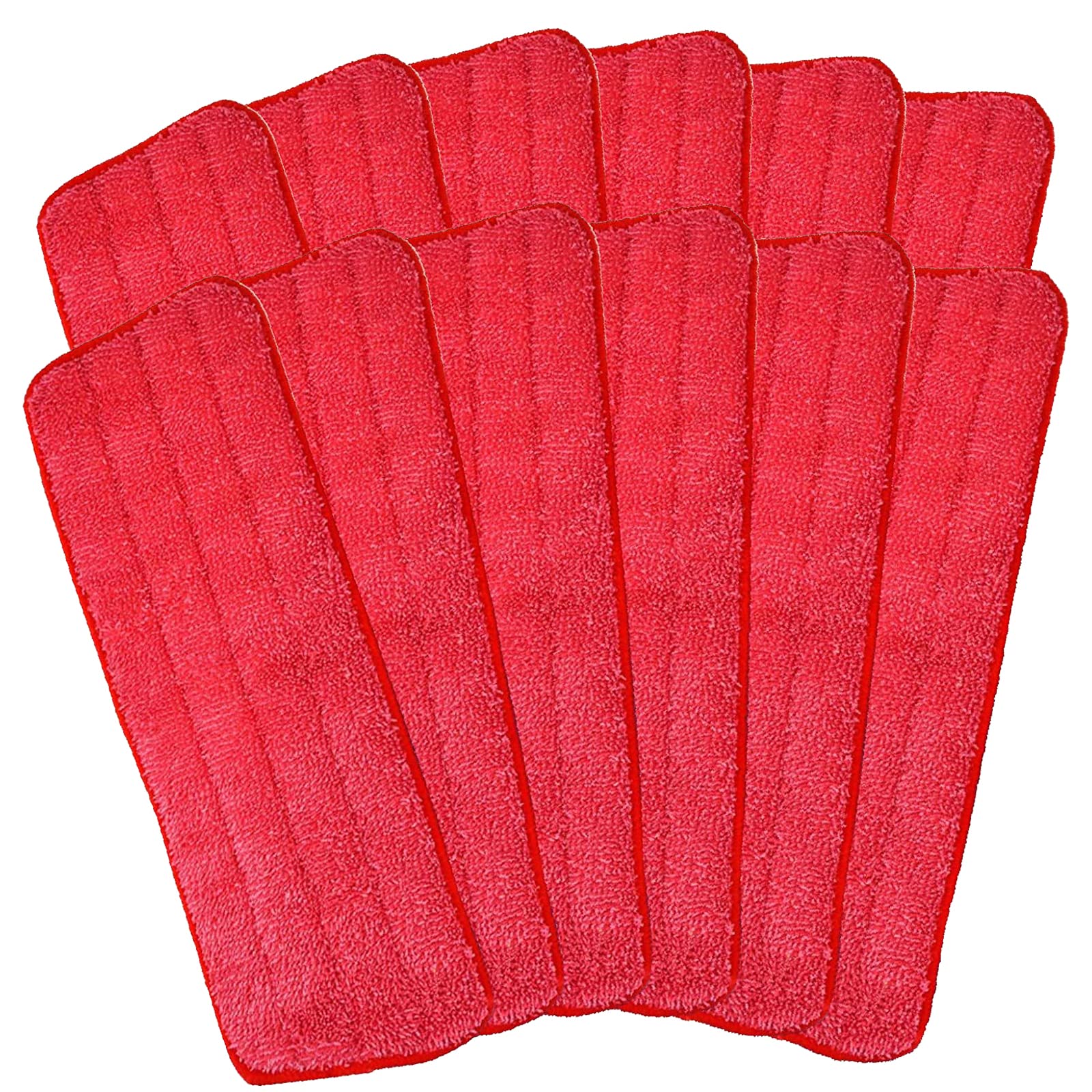 Microfiber Mop Pads, 18 x 6 Inch Reusable and Washable Spray Mop Pads, Wet and Dry Household Mop Pad Replacement, Set of 12(Red)
