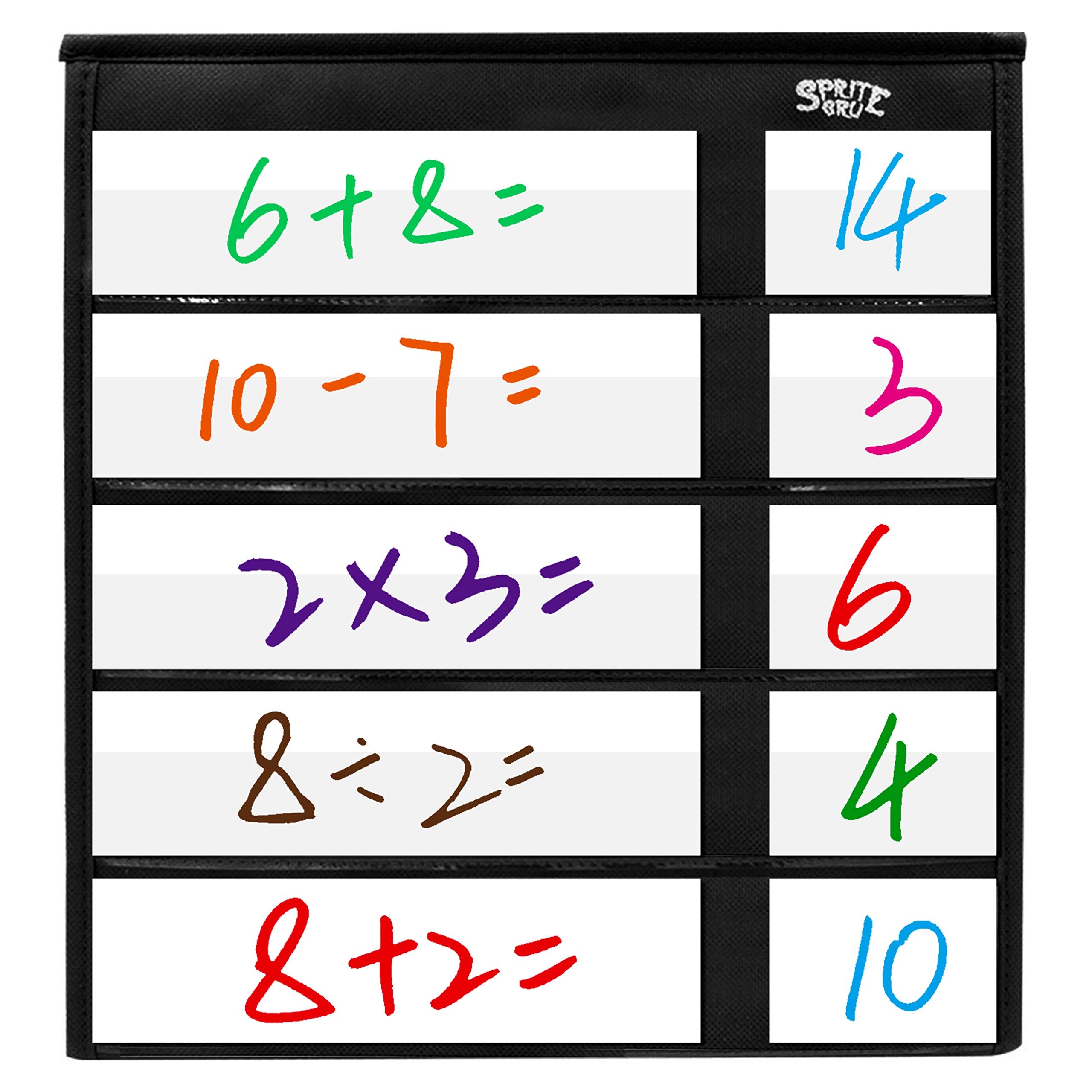 Black Tabletop Desktop Pocket Chart with Bonus 20X Dry Erase Cards. Double Sided and Self-Standing (13” X 12”)