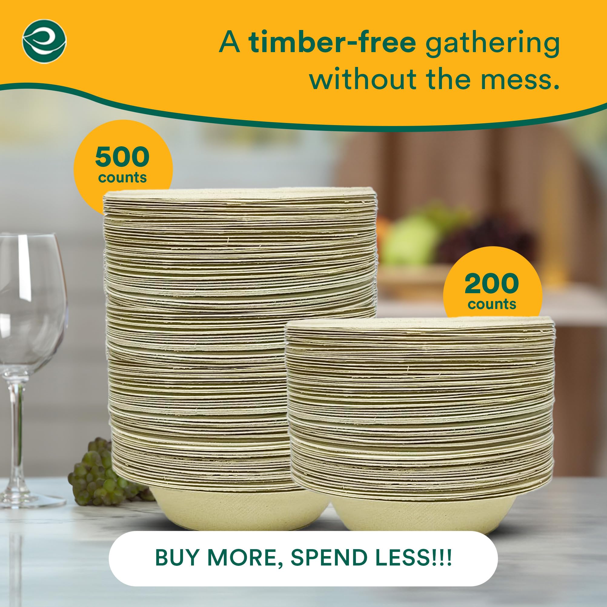 Eco Soul 24 Oz Compostable Disposable Paper Bowls [100 Pack] Food Safe Leak-Free 100% Virgin Bagasse Biodegradable Heavy Duty Ramen Soup Bowl for Hot & Cold Food Microwave Safe [Small, Round, Brown]