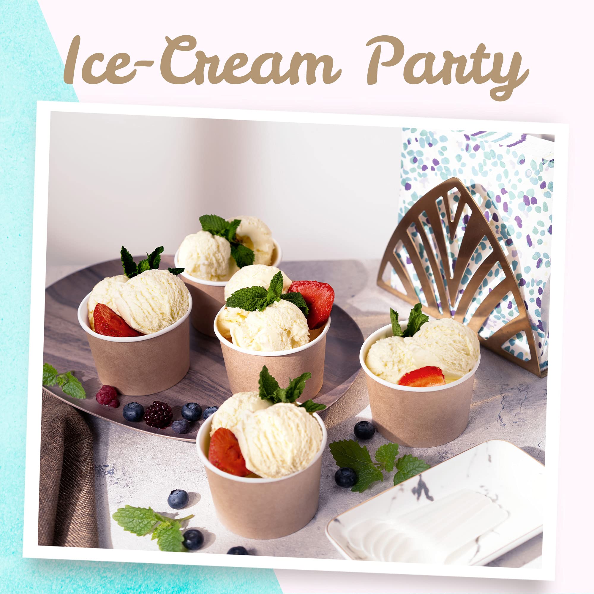 MATICAN 100-Count Paper Ice Cream Cups - 9-Oz Disposable Dessert Bowls for Hot & Cold Foods