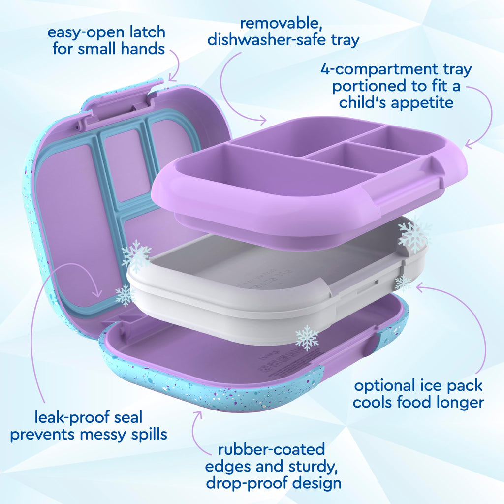 Bentgo® Kids Chill Lunch Box - Confetti Designed Leak-Proof Bento Box & Removable Ice Pack - 4 Compartments, Microwave & Dishwasher Safe, Patented, 2-Year Warranty (Confetti Edition - Vivid Orchid)