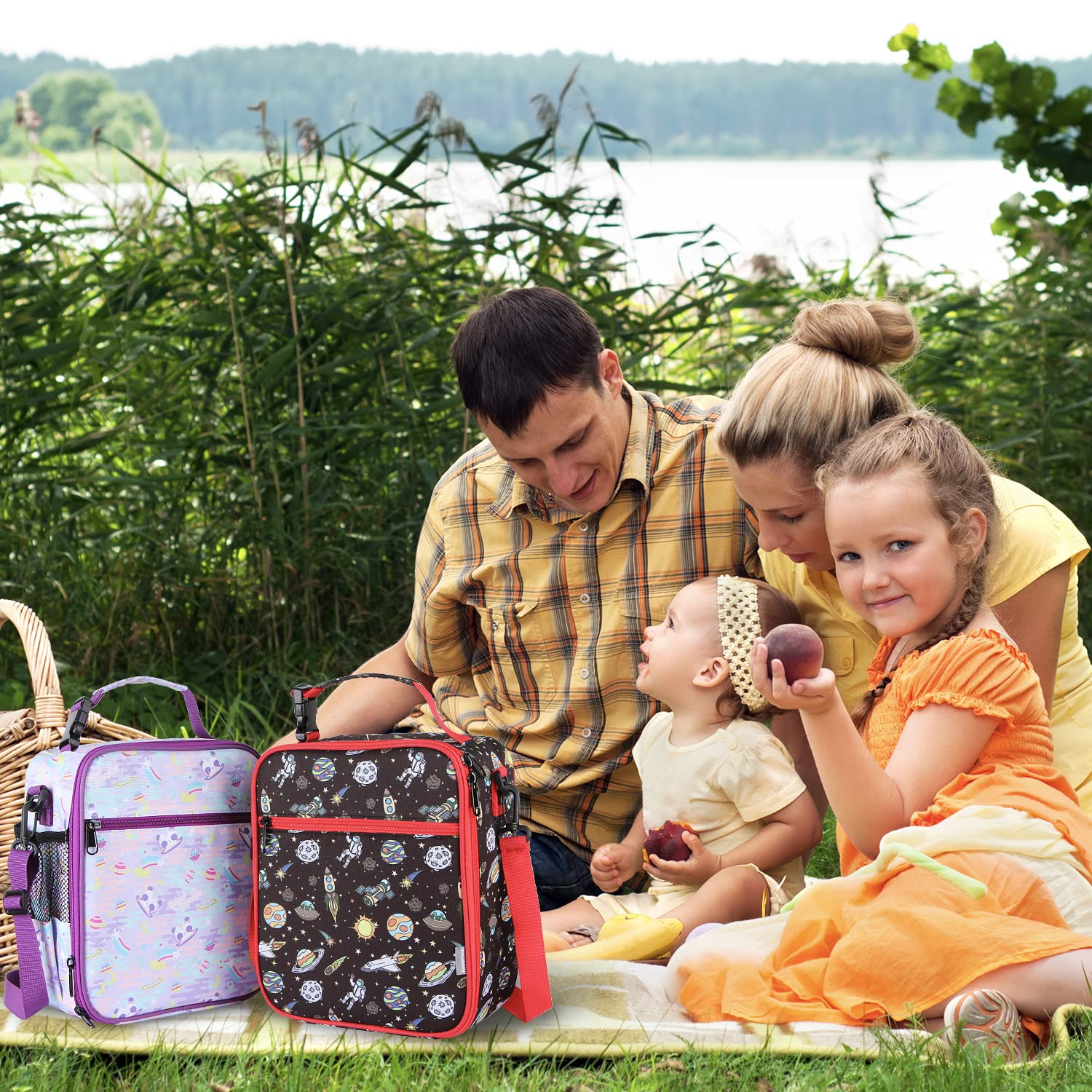hombrima Kids Insulated Lunch Box Bag, Thermal Picnic Cool Bags with Adjustable Strap for Adults Children Women Men Boys Girls School Work(Black)