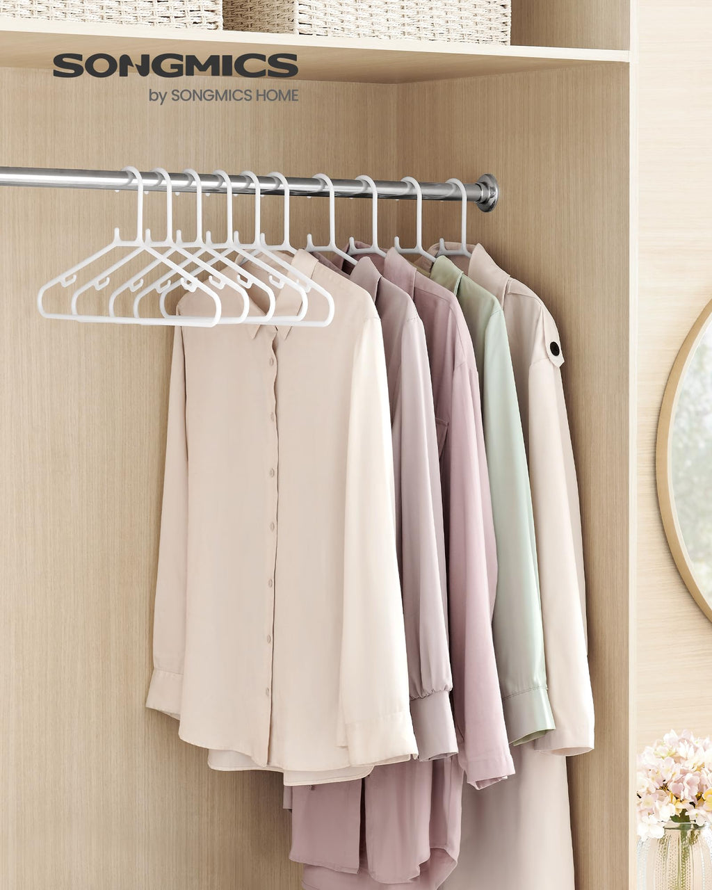 SONGMICS Plastic Hangers 50 Pack, Space-Saving Clothes Hangers, Lightweight Hangers, White UCRP009W50
