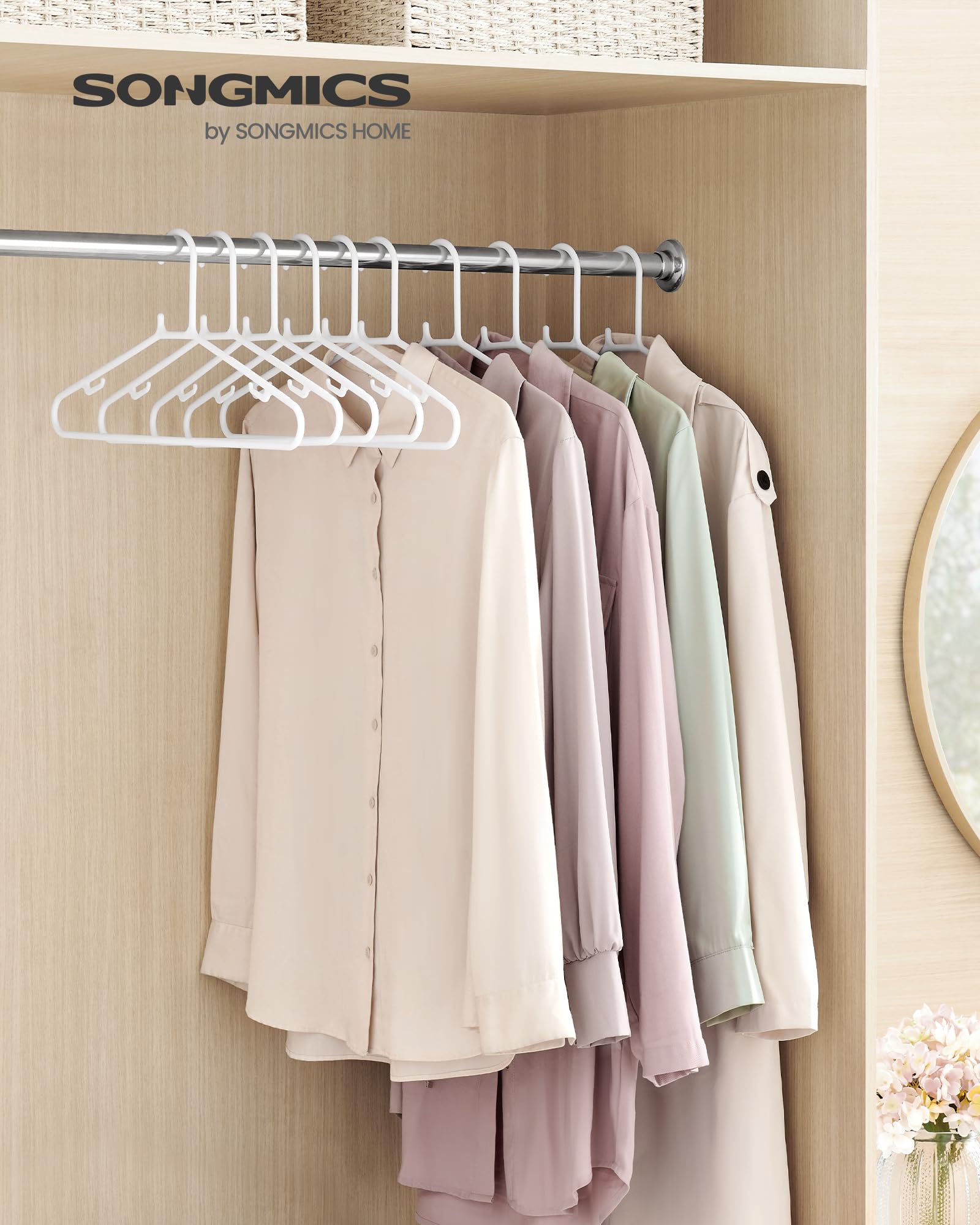 SONGMICS Plastic Hangers 50 Pack, Space-Saving Clothes Hangers, Lightweight Hangers, White UCRP009W50
