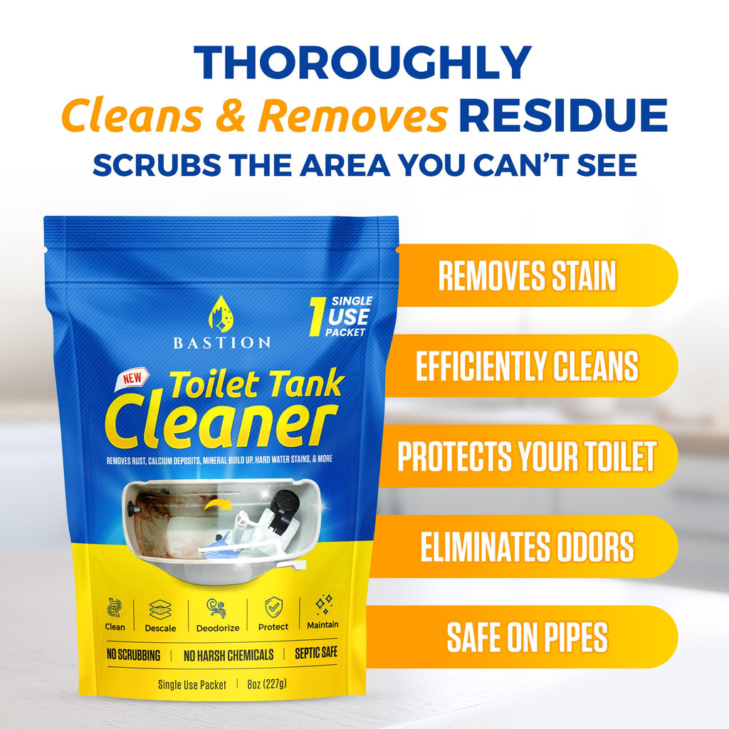 Bastion Toilet Tank Cleaner - 6-Uses. Removes Rust, Minerial Deposits, Hard Water Stains, & Calcium Build Up. Contains 6 X 8oz Single Use Packets