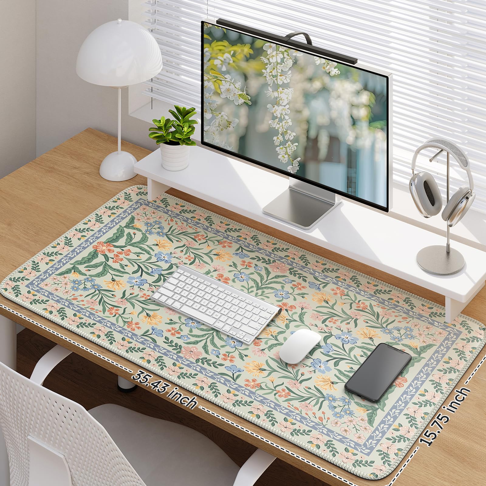 iCasso XXL Large Desk Mat for Desktop - Black Anti-Slip Mouse Pad With Stitched Edges, Keyboard Pad for Computer (Green)
