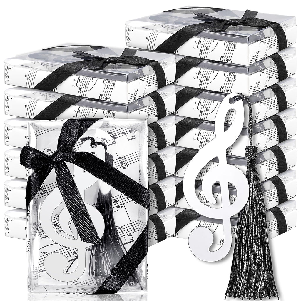 48 Pcs Metal Musical Notes Bookmarks with Elegant Silk Tassel and Music Note Gift Box Music Metal Bookmarks Back to School Gifts Music Party Favors Gifts for Guests School Office Supplies