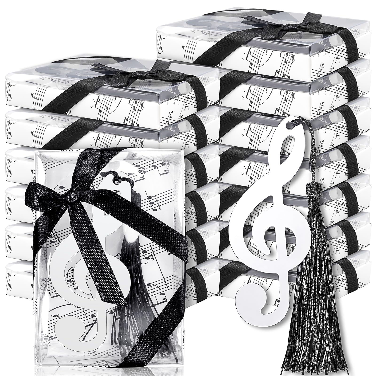 48 Pcs Metal Musical Notes Bookmarks with Elegant Silk Tassel and Music Note Gift Box Music Metal Bookmarks Back to School Gifts Music Party Favors Gifts for Guests School Office Supplies