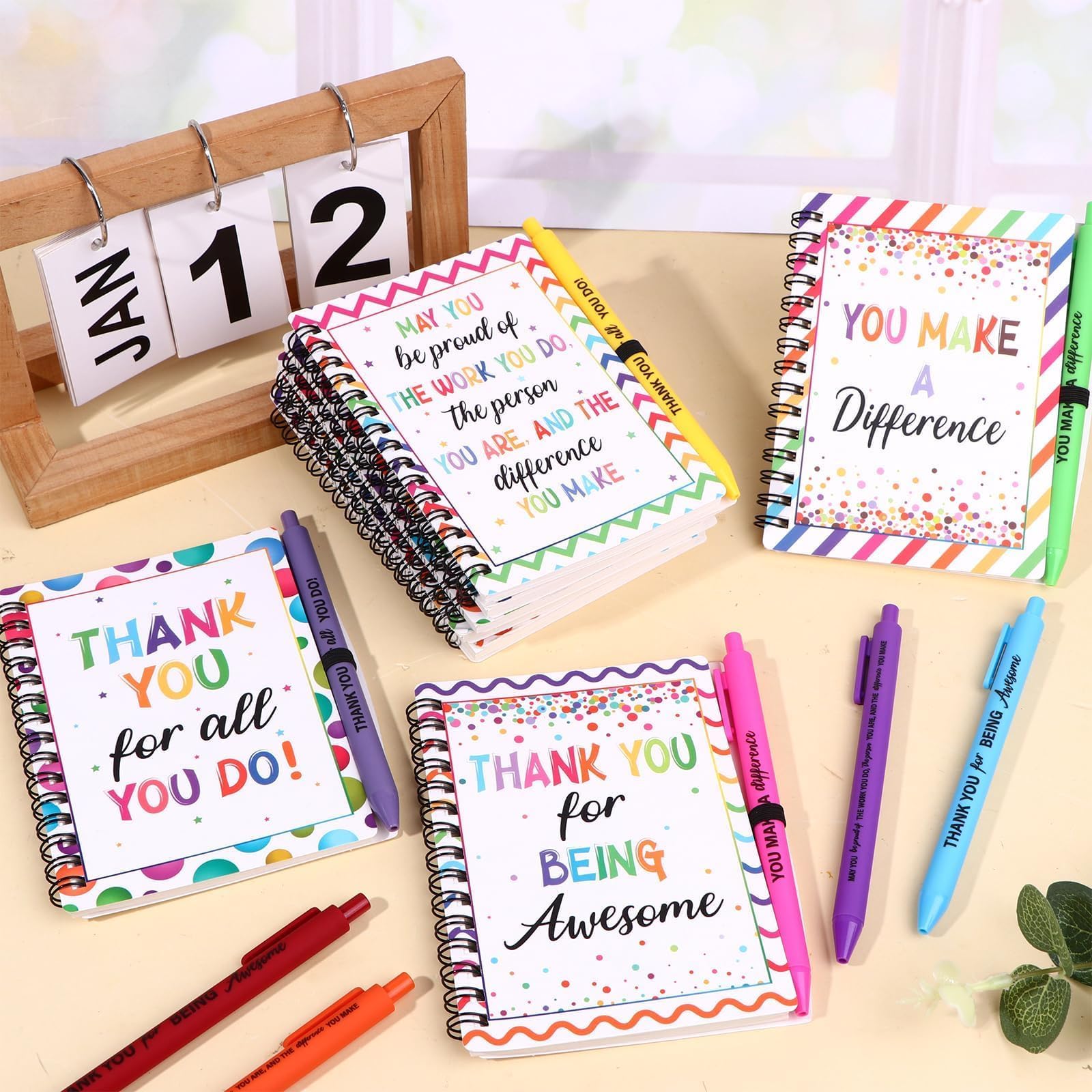 GANGBARU 16 Pcs Employee Appreciation Gifts Bulk Colorful Spiral Notebooks Inspirational Ballpoint Pens Thank You Gifts for Team Coworkers Office Staff Volunteer Assistant
