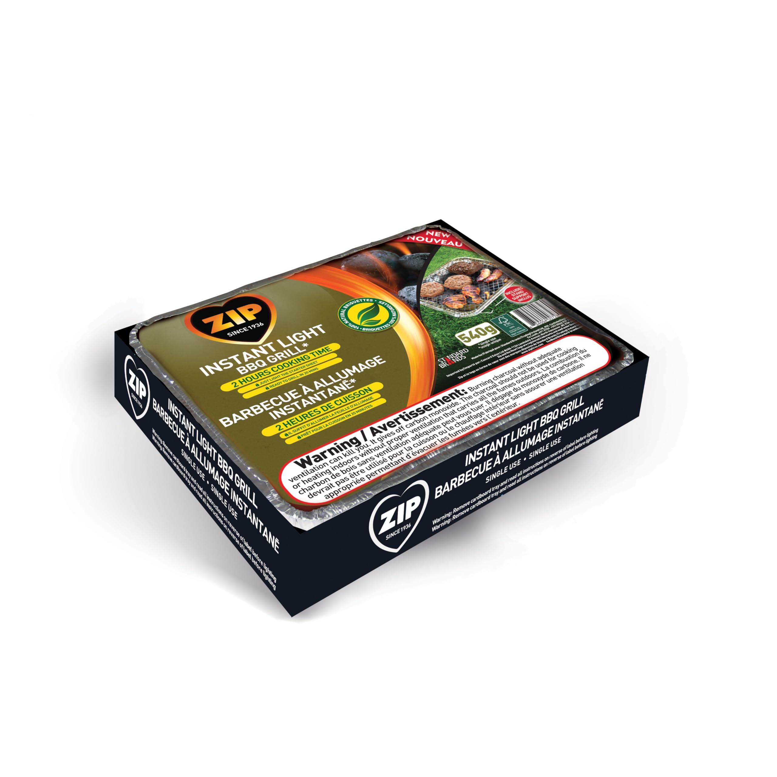 Zip Instant Light BBQ Grill Pack of 2 Ready to Grill in 20 Minutes Quick-Lighting, Long-Burning Up to 2 Hours Cooking Time Portable, Eco-Friendly, Recyclable Ideal for BBQs & Camping.