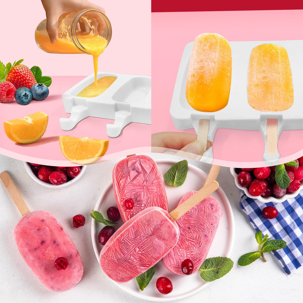 Popsicle Molds 2Pcs, Silicone Ice Cream Molds ice Lolly Moulds with Lid, 100 Sticks and 50 Bags for Ice Pop Cakesicle Dessert, BPA Free