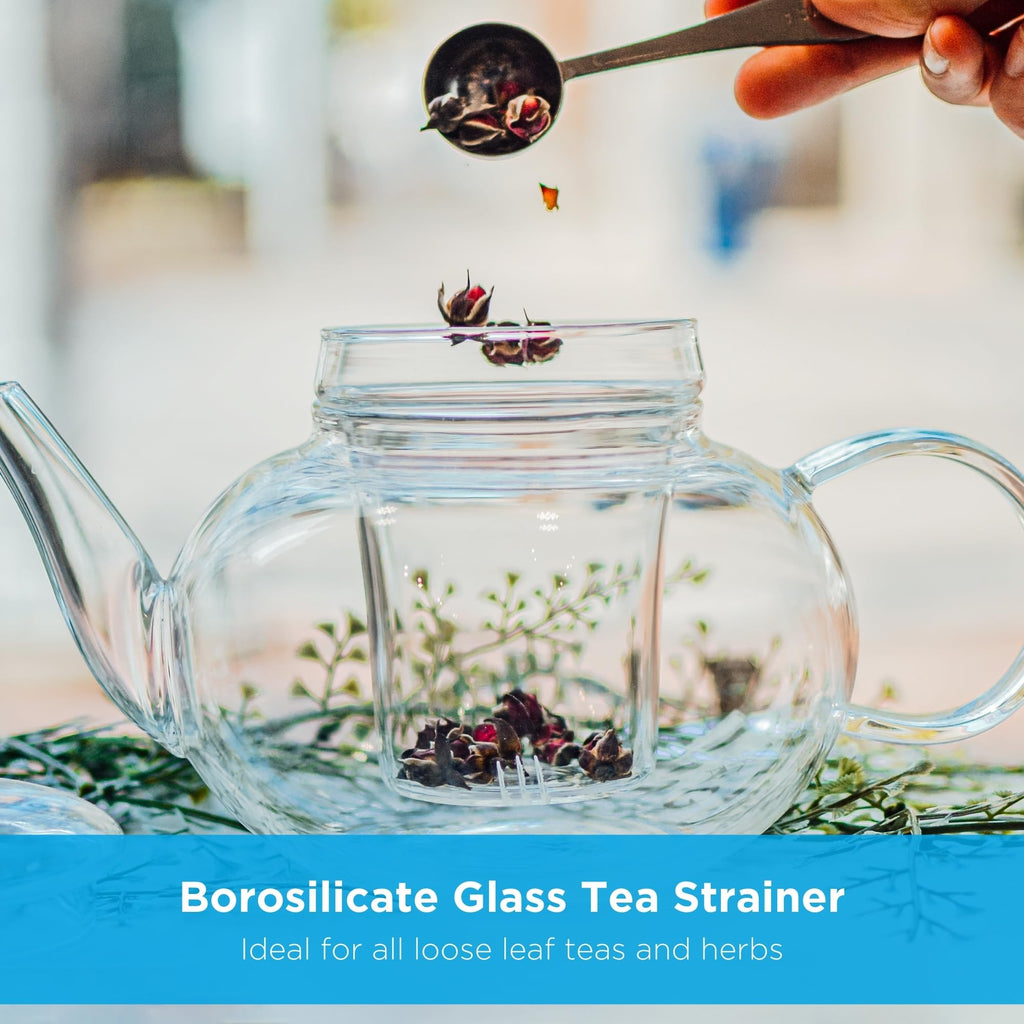 GROSCHE Monaco Glass Tea pot with infuser 1250 ml 42 fl. oz capacity. Glass Teapot with glass tea infuser, heatproof glass for loose leaf tea or blooming tea