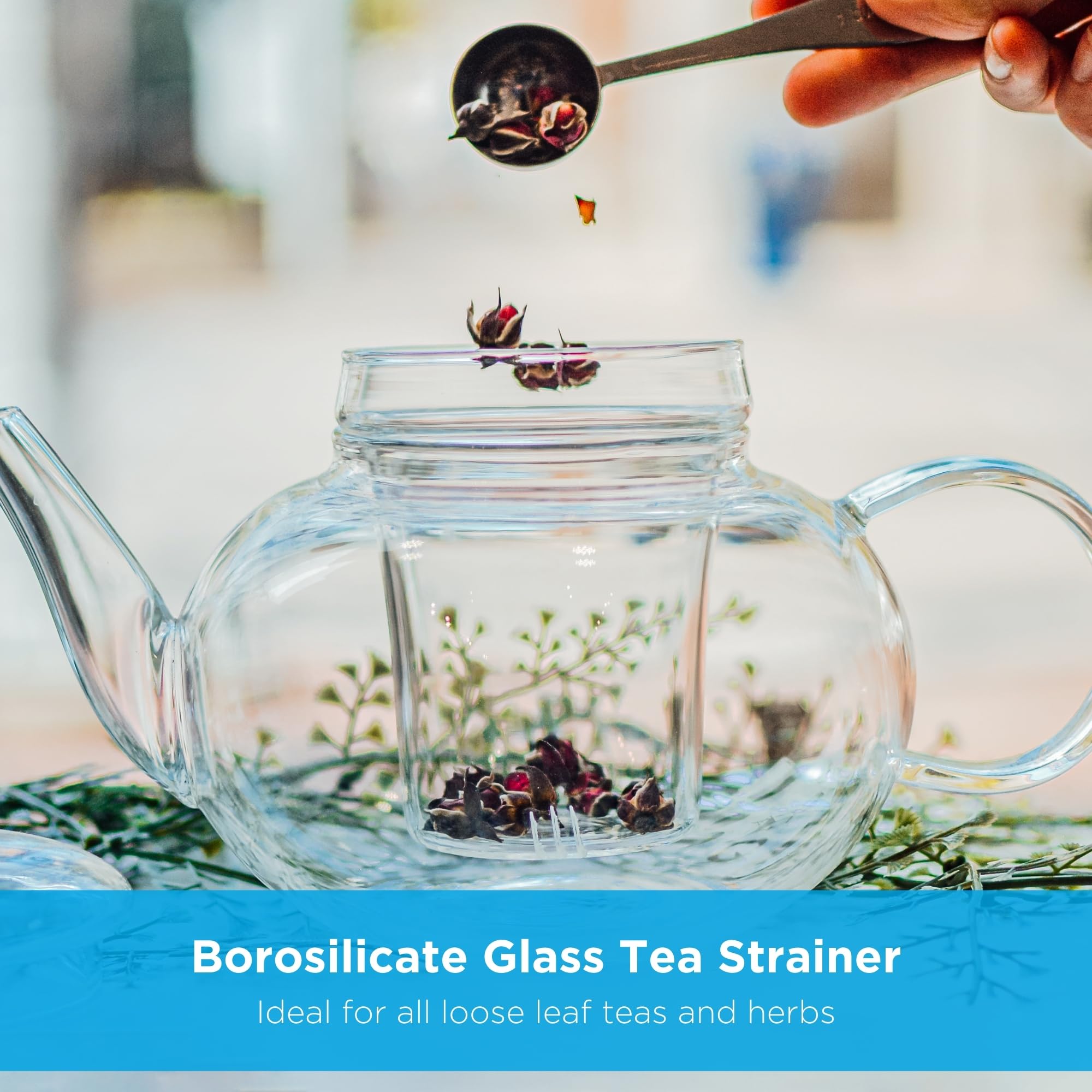 GROSCHE Monaco Glass Tea pot with infuser 1250 ml 42 fl. oz capacity. Glass Teapot with glass tea infuser, heatproof glass for loose leaf tea or blooming tea
