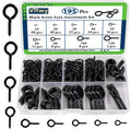 Vifmy Screw Eyes Assortment Kit(195Pcs),0.75" 0.78" 0.90" 1" 1.1" 1.18" 1.39" 1.57" 1.75" Zinc Plated Eyelet Screws,Metal Small Tapping Screw Hooks Ring,Black