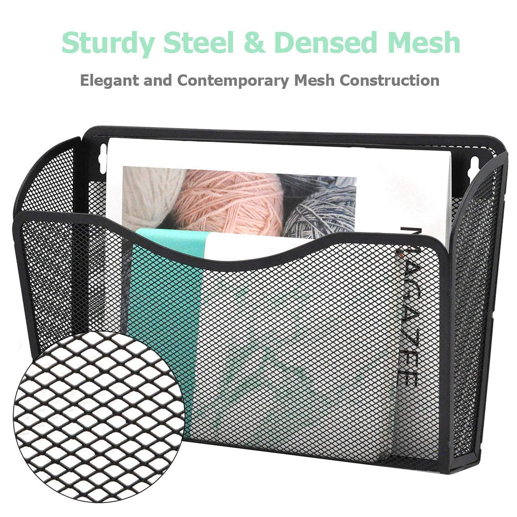 EASEPRES 3 Pack Mesh Wall Mounted File Holder Organizer Metal Hanging Vertical Paper Mails Rack Storage Wire Single Document Filling Holder Pocket for Office and Home, Black