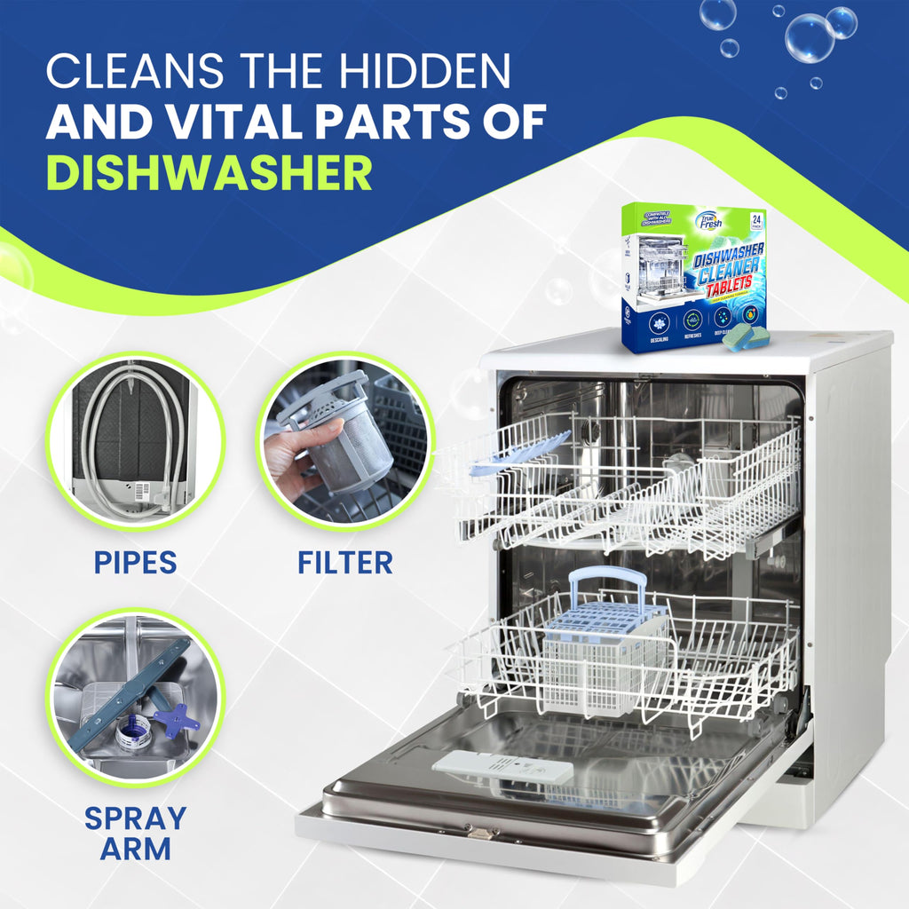 True Fresh Dishwasher Cleaner & Deodorizer Tablets 24-Pack, 20g Each - Powerful Limescale & Odor Removal - Deep Clean for Sparkling Dishwashers - Safe, Effective, and Compatible with All Models