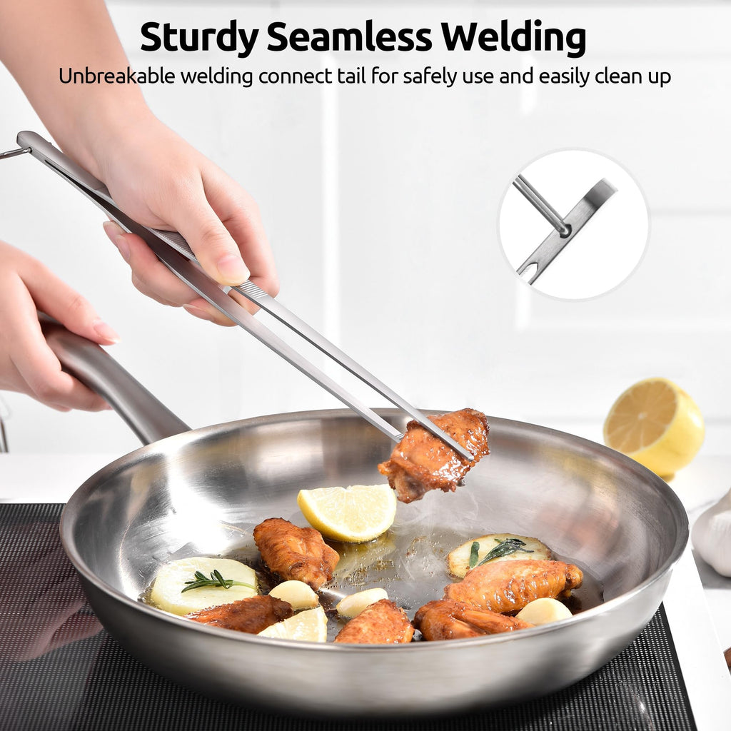 U-Taste 12" Kitchen Tweezer Tongs Set: 18/8 Stainless Steel Food-Grade Metal Cooking Tong, Flexible Pinching, Seamless-Welding, Non-Slip for Serving, Grilling, Frying, Feeding (Round & Pointed Tip)