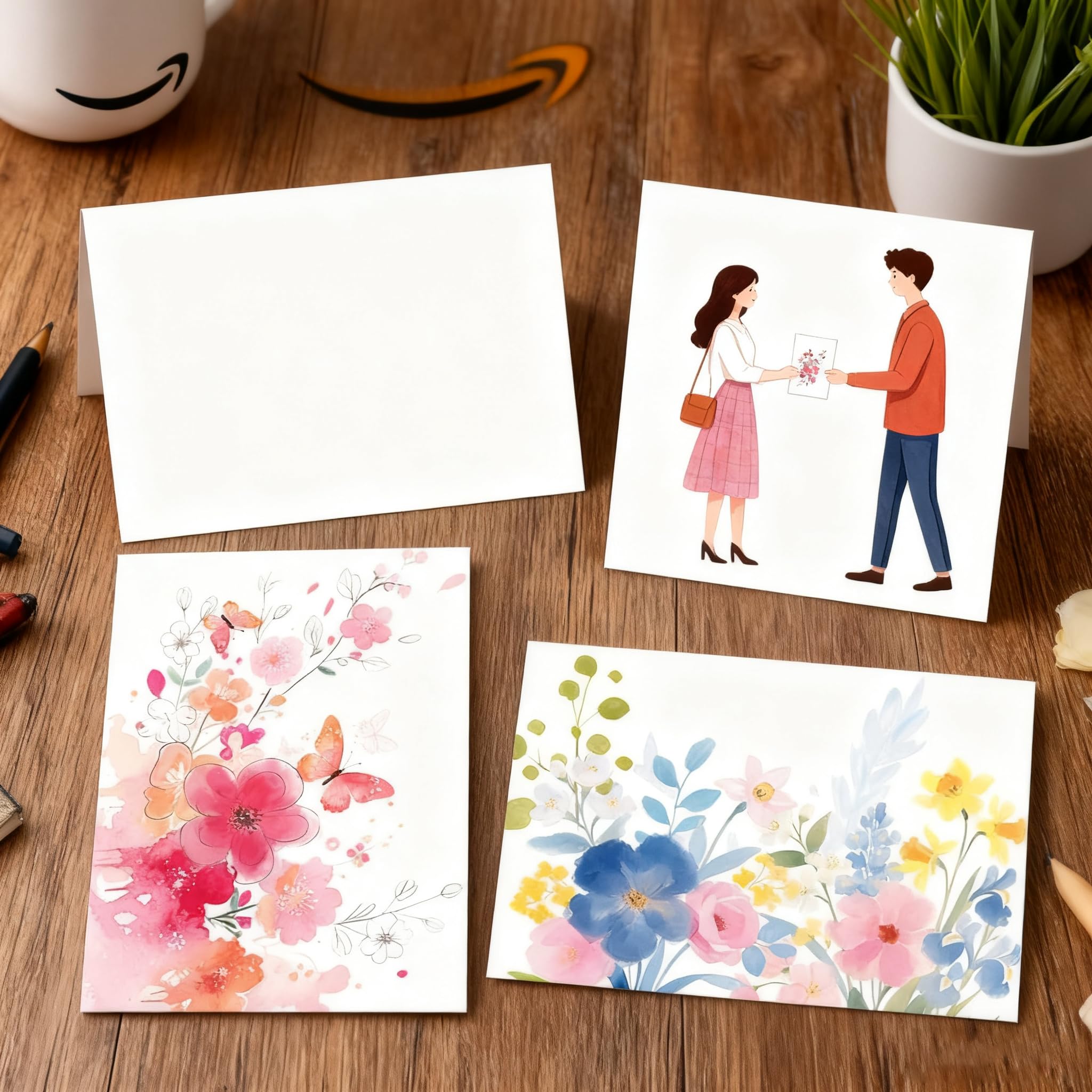 100 Pack Blank Cards and Envelopes, 3.5 x 5 Inch Watercolor Flowers Blank Greeting Cards, Note Cards Blank Inside, Blank Cards for All Occasions Bulk
