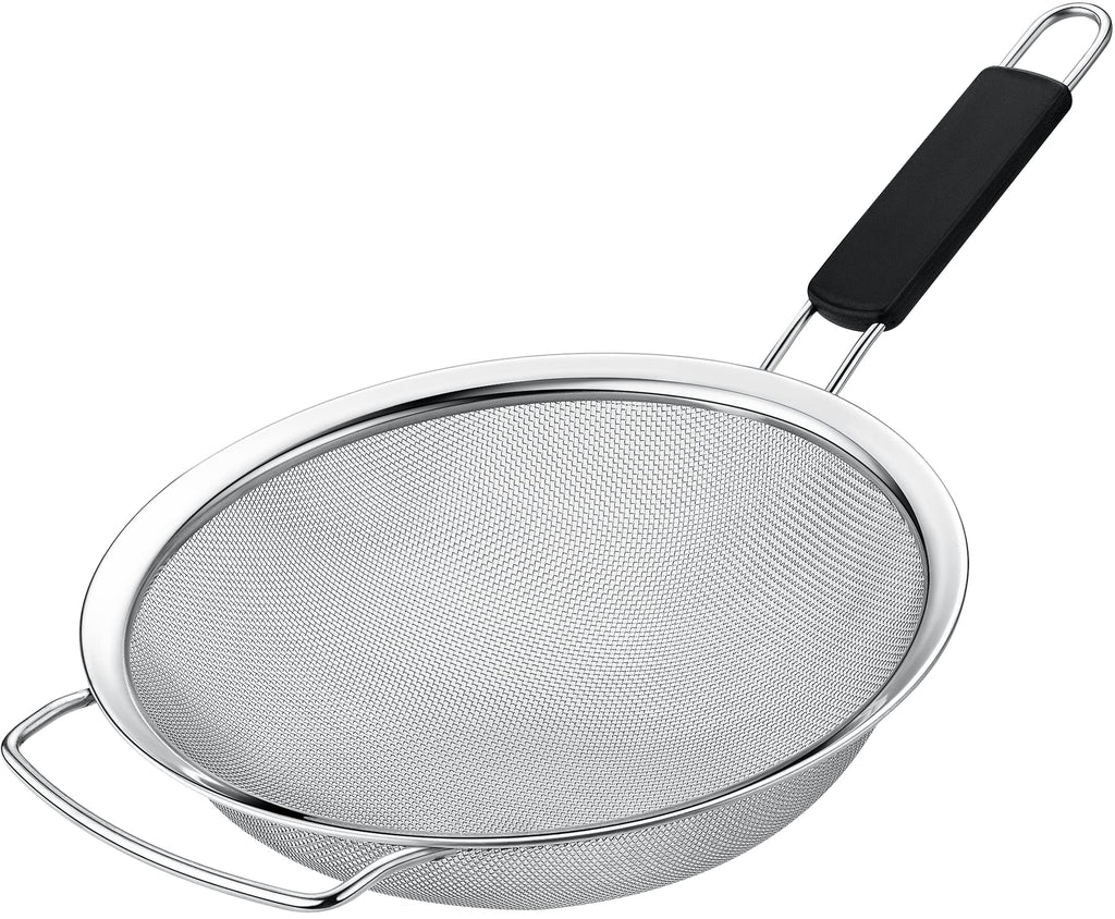 Kafoor 9" Large Fine Mesh Strainer with Thermo Plastic Rubber Handle - Sieve Fine Mesh Stainless Steel - Ideal to Strain Pasta, Quinoa and Rice.