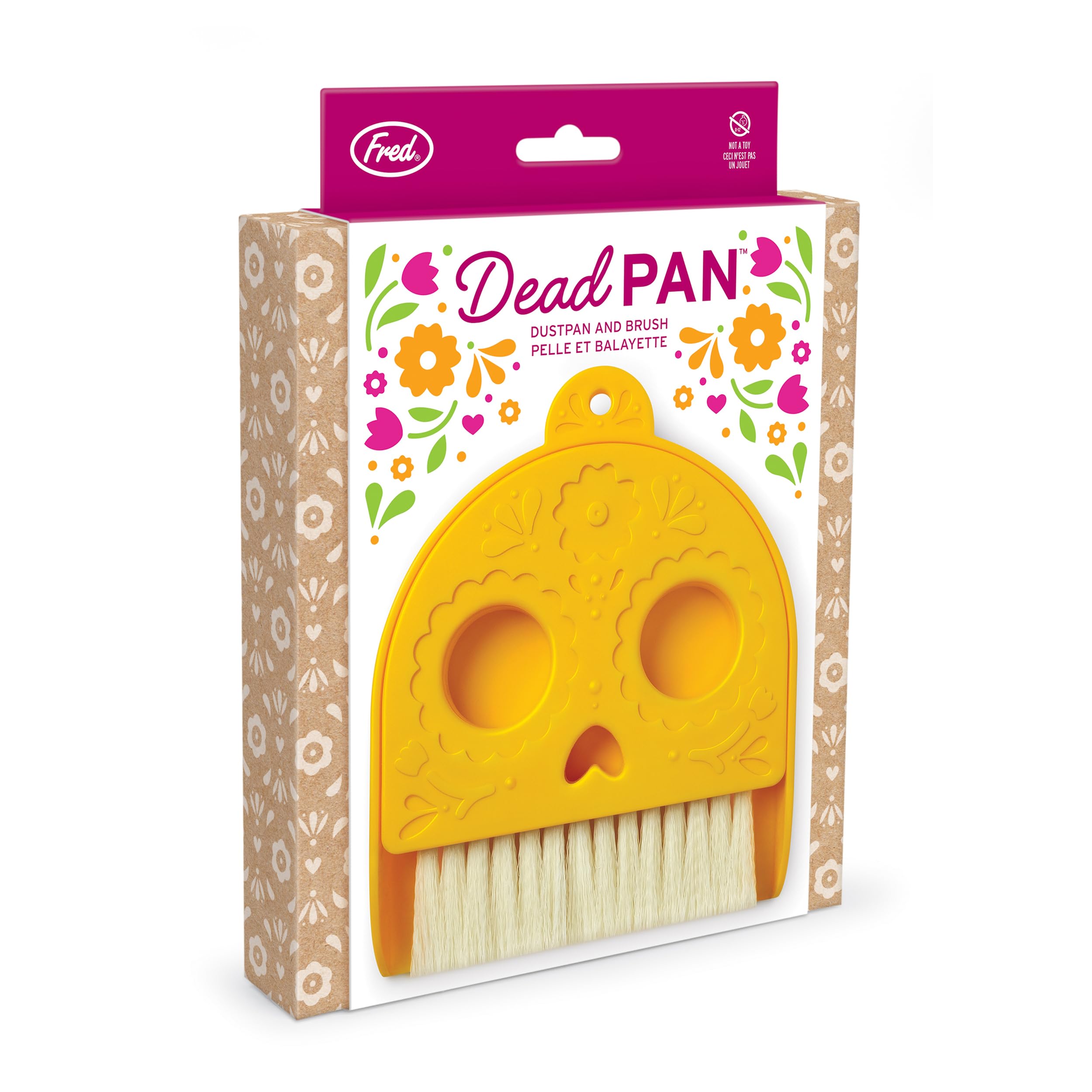 Genuine Fred Dead PAN Dustpan and Brush Set, 4.8" x 6.4", Small Size Perfect for countertops and desks, Day of The Dead