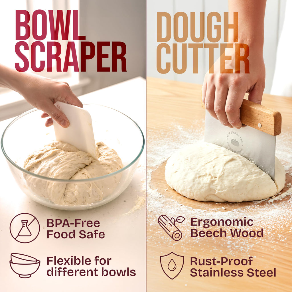 Superbaking Banneton Bread Proofing Basket, Sourdough Bread Baking Supplies, Round 9 Inch Sourdough Starter Kit, Proofing Basket for Bread Baking, Bread Making Supplies Tools, Banneton Basket Gift Set