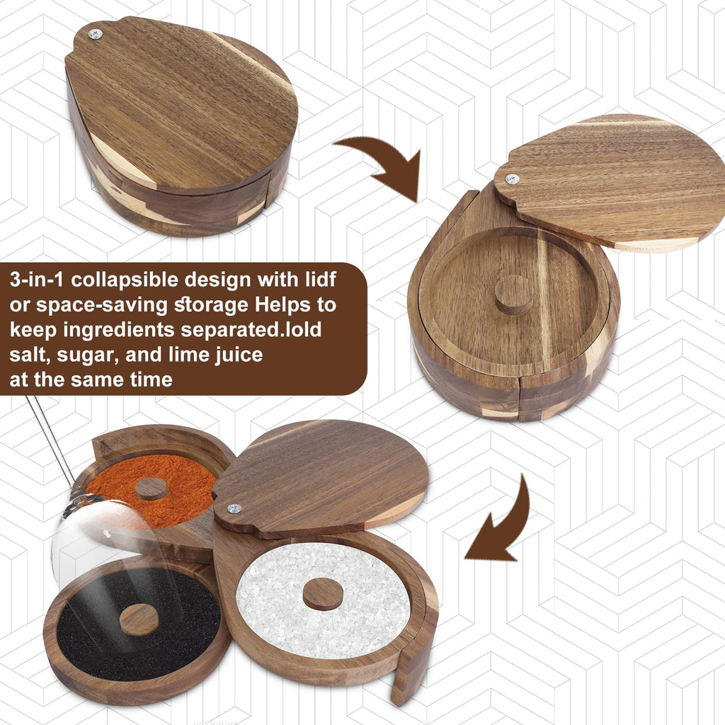 Margarita Salt Rimmer Bamboo, 3 Tier Bar Glass Rimmer Tray with Lid and Sponge, Wooden Rotating Cocktail Salt Rimmers for Bloody Mary Manhattan, Bartender Tool for Home Bar