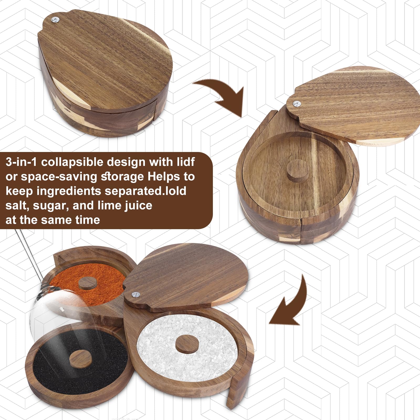 Margarita Salt Rimmer Bamboo, 3 Tier Bar Glass Rimmer Tray with Lid and Sponge, Wooden Rotating Cocktail Salt Rimmers for Bloody Mary Manhattan, Bartender Tool for Home Bar