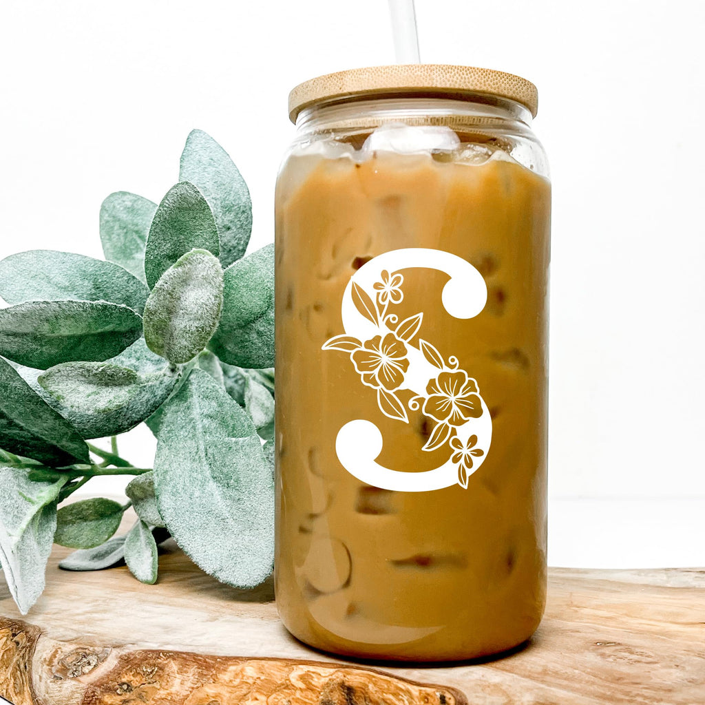 Personalized Customized Gifts for Women, Cute Monogrammed Glass Cups with Lids and Straws, Initial Iced Coffee Cup Drinking Glasses, Custom Letter Mug Tumbler, Birthday Christmas Gifts for Her Mom, M
