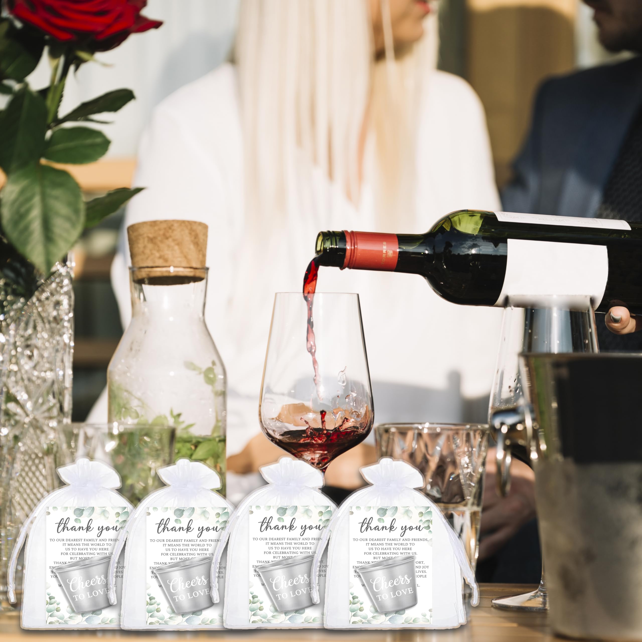 50 Set Wedding Favors for Guests Bulk - 1.5oz Cheers to Love Stainless Steel Shot Glasses with Thank You Cards and Organza Bags Souvenir Gifts for Guests Engagement, Wedding, Bridal Party