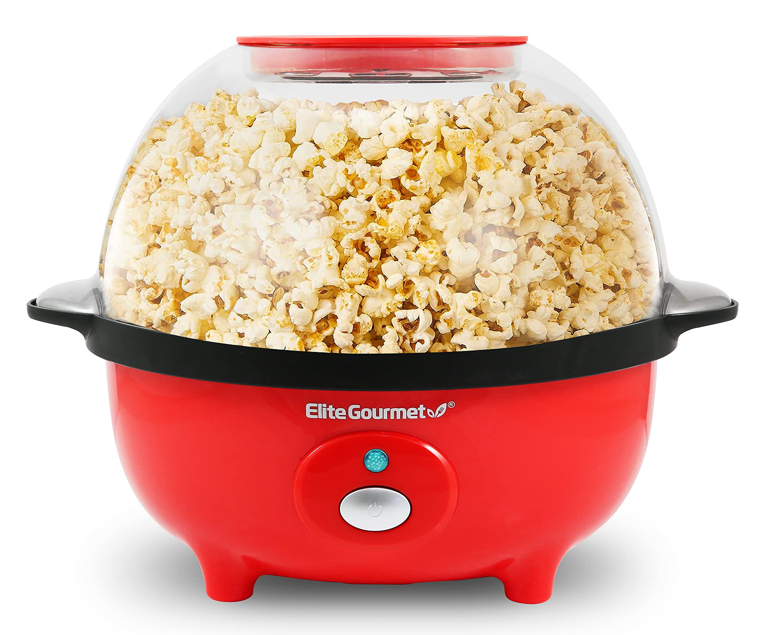 Elite Gourmet EPM330R Automatic Stirring Ceramic Nonstick 12-cup Popcorn Maker, Hot Oil Popcorn Machine w/Measuring Cap & Built-in Reversible Serving Bowl, Great for Home Party, ETL Approved, Red