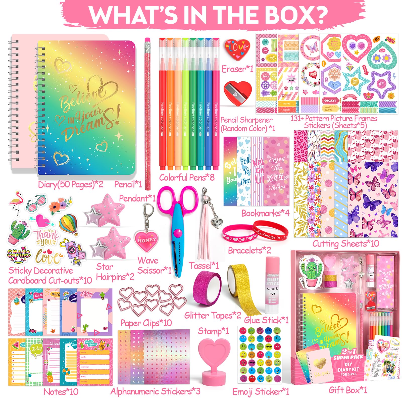 Axirata 2-Pack DIY Journal Kit for Girls, Journal Set for Tween & Teen Girls 6-8-14 Year Old, Art & Crafts Stationery Kit, Scrapbook & Diary Supplies Toy Set Birthday Christmas Ideal Gift for Girls