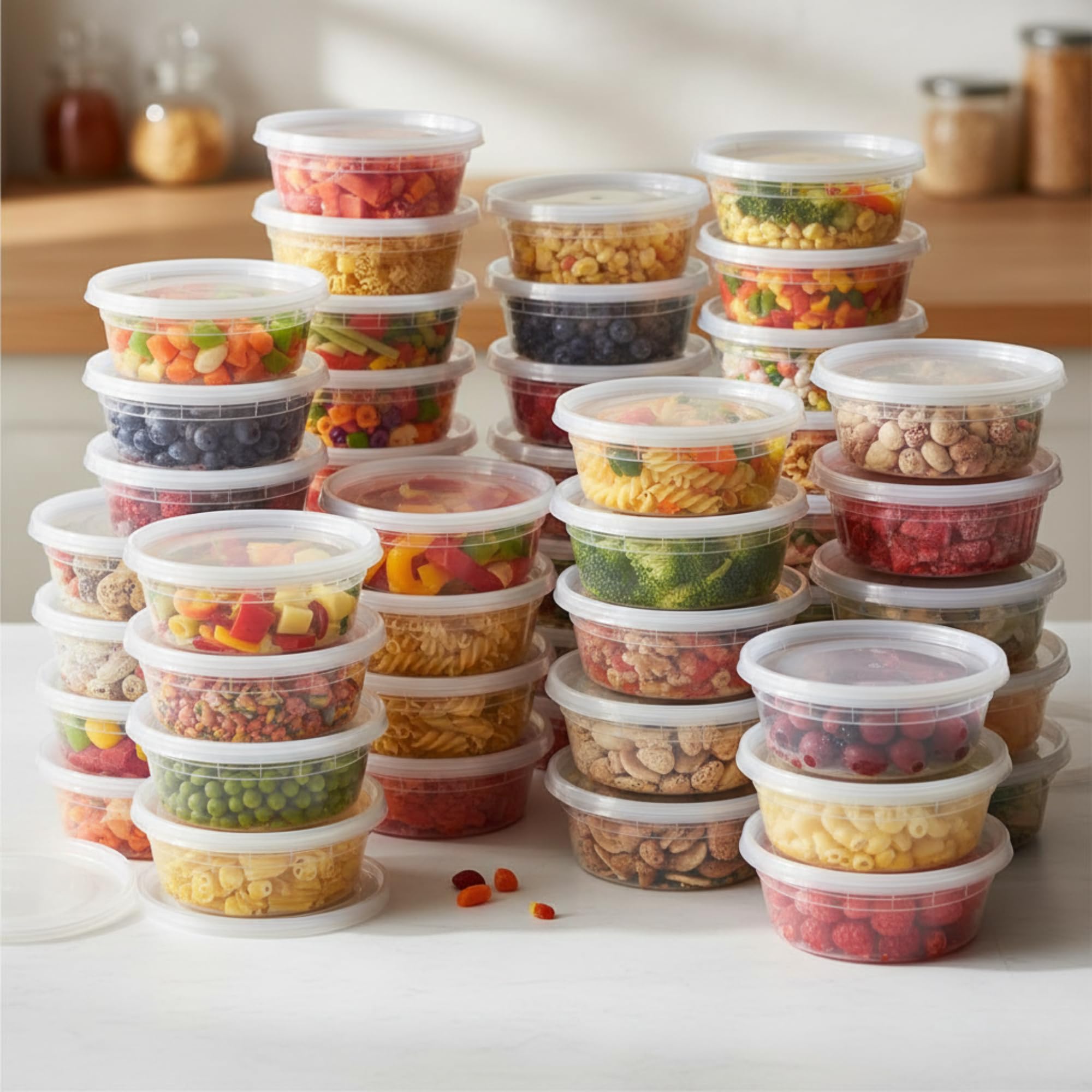 Healthy Packers® 8oz Food Storage Containers with Airtight Lids - Clear Plastic Food Storage Jars - BPA Free | Leakproof - Microwaveable - Reusable - Dishwasher & Freezer Safe (50 pack)
