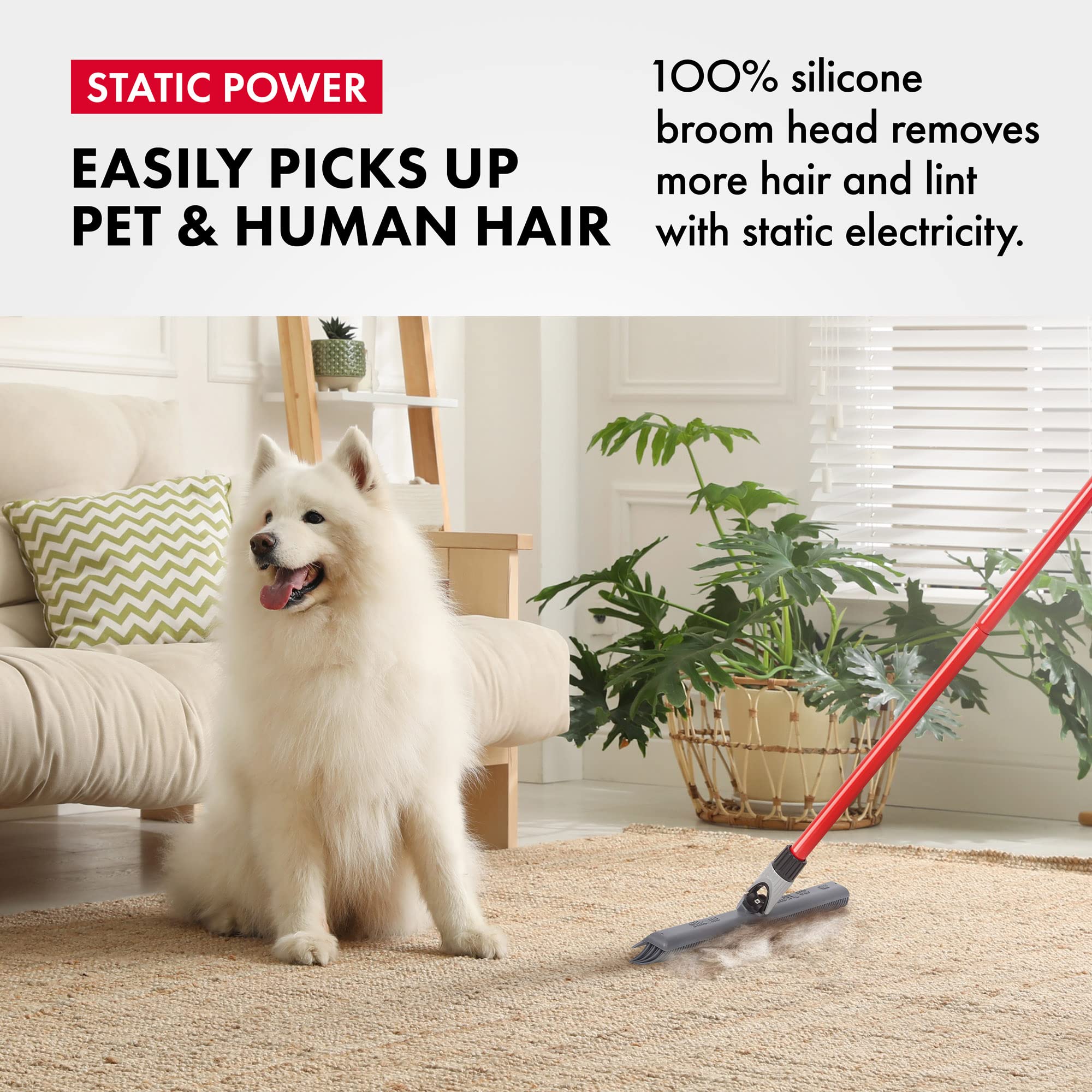 Tyroler 2-in-1 Silicone Broom & Floor Squeegee | 40cm Rubber Broom Head 4-Part Handle 140cm Squeegee Broom | Perfect Pet Hair Removal Broom for Dust, Carpet Rake, Hardwood Floor, Deck, Outdoor/Indoor