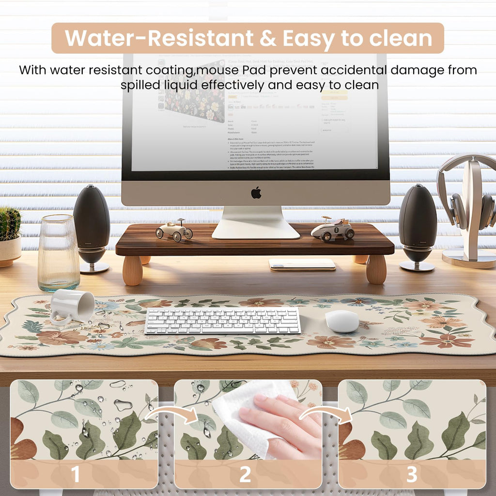 iCasso Desk Mat, XXL Large Mouse Pad for Desktop, Cute Pad With Stitched Edges, Anti-Slip Big Mousepad, Keyboard Mat for Computer (Beige)