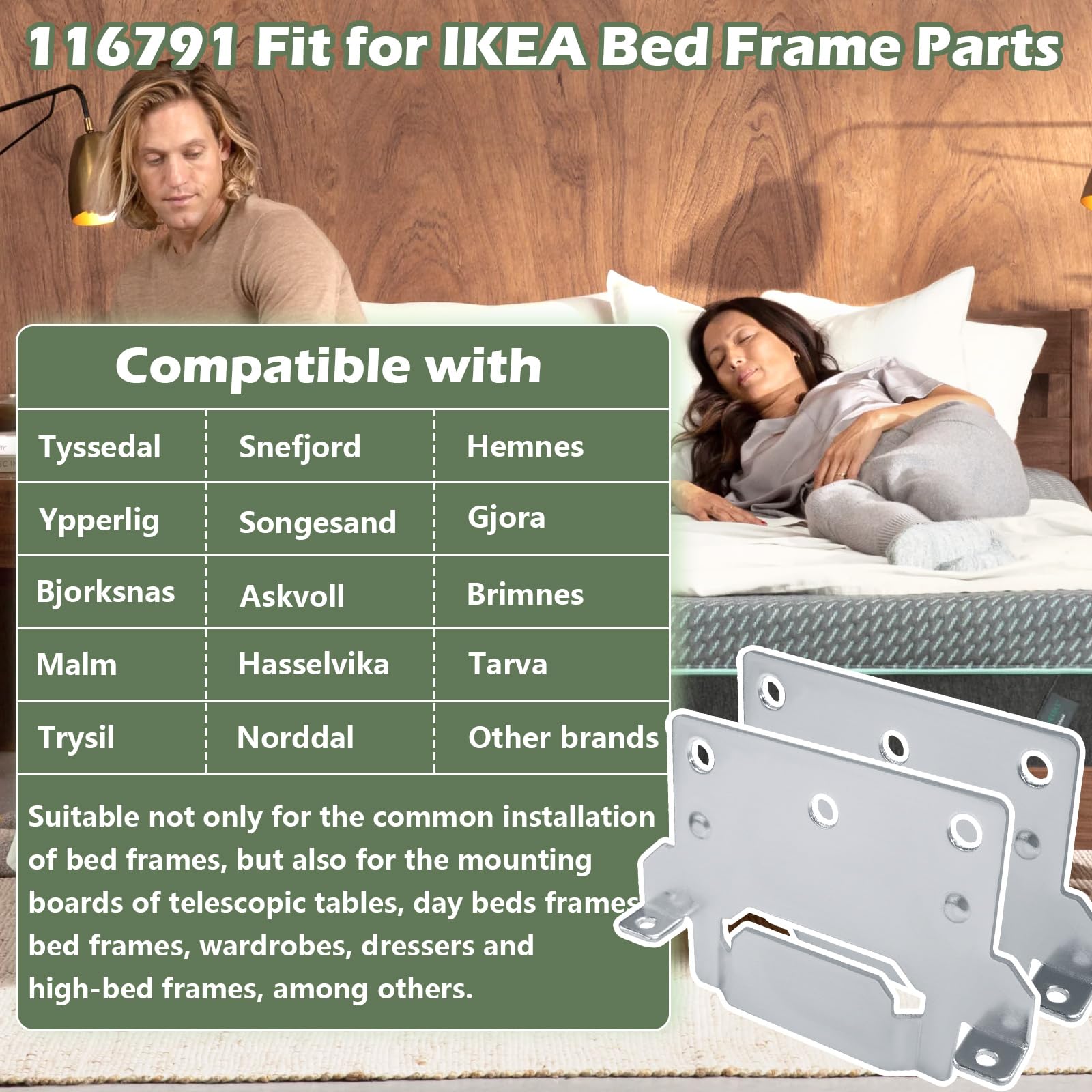 116791 Mounting Plate Bed Frame Mounting Plates/Brackets Replacement for lKEA Bed Frame Part # 116791 Fits for Hemnes Malm Brimnes Tarva Kritter (2 Packs)