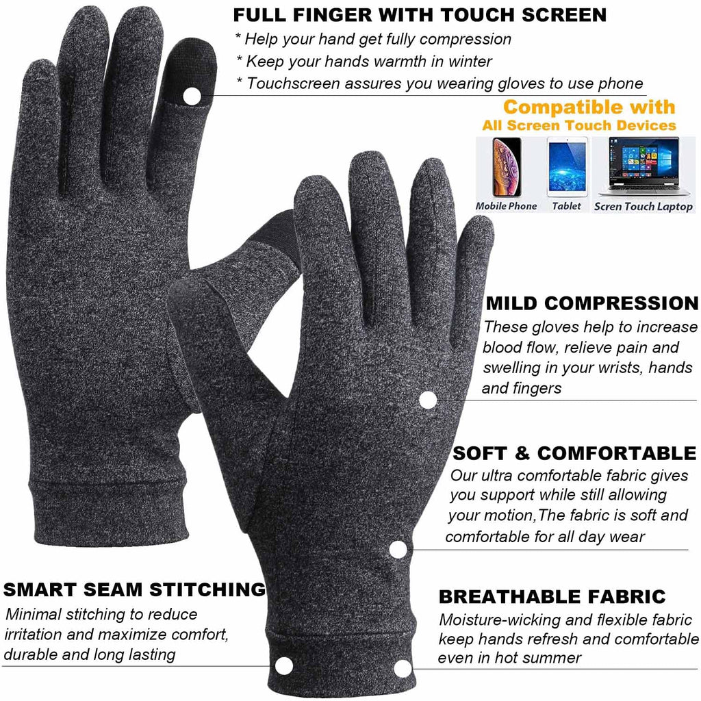 2 Pairs Compression Gloves for Women for Pain, Full Finger Arthritis Gloves for Men, Hand Compression Gloves for Crocheting, Relieve Pain from Carpal Tunnel, Rheumatoid, Osteoarthritis, RSI (Medium)