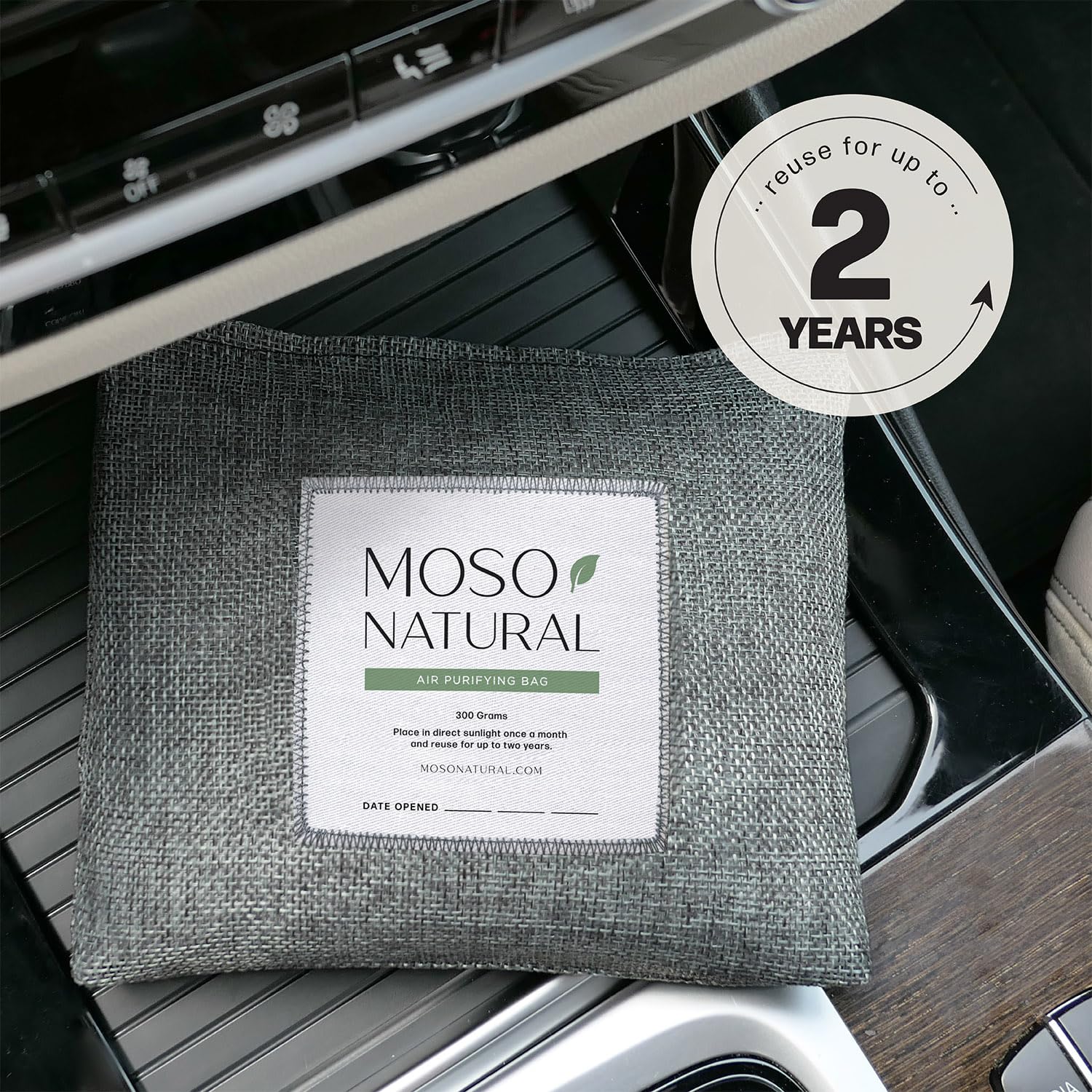 Moso Natural Car Air Freshener and Deodorizer | Long Lasting Bamboo Charcoal Odor Absorber | Non Toxic Odor Eliminator for Cars | Scent Free Air Purifying Bag (2 Pack)