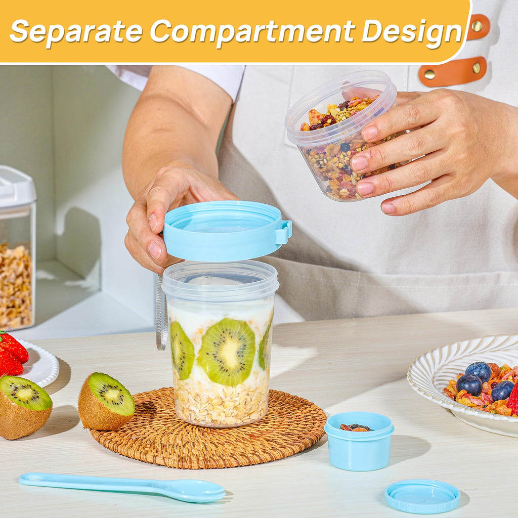 Vtopmart 4 Pack 27oz Yogurt Parfait Contianer with Spoon and Sauce Cup, Overnight Oats Containers, Reusable Crunch Cup, Food Container for Breakfast with Yogurt, Cereal, Salad or Snack
