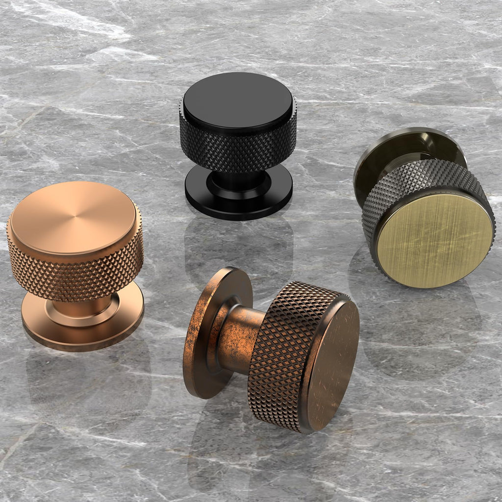 Chibery 10 Pack Matt Black Kitchen Cabinet Knobs, Knurled Round Dresser Drawer Handles, 32mm Vintage Cupboard Handles Pulls, Retro Door Knobs, Cabinet Hardware for Wardrobe, Closet