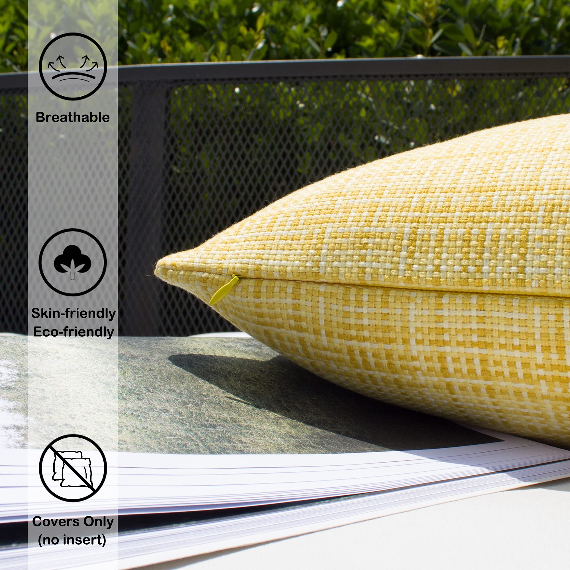 Kevin Textile Pack of 2 Decorative Outdoor Waterproof Throw Pillow Covers Lumbar Pillowcases Modern Cushion Cases for Patio Couch Bench 12 x 20 Inch Yellow