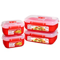 Sistema Heat and Eat Microwave Set, Locking Clips & Steam Release Vents, BPA-Free, Assorted Sizes, Red, 4 Pack (8 Pieces)