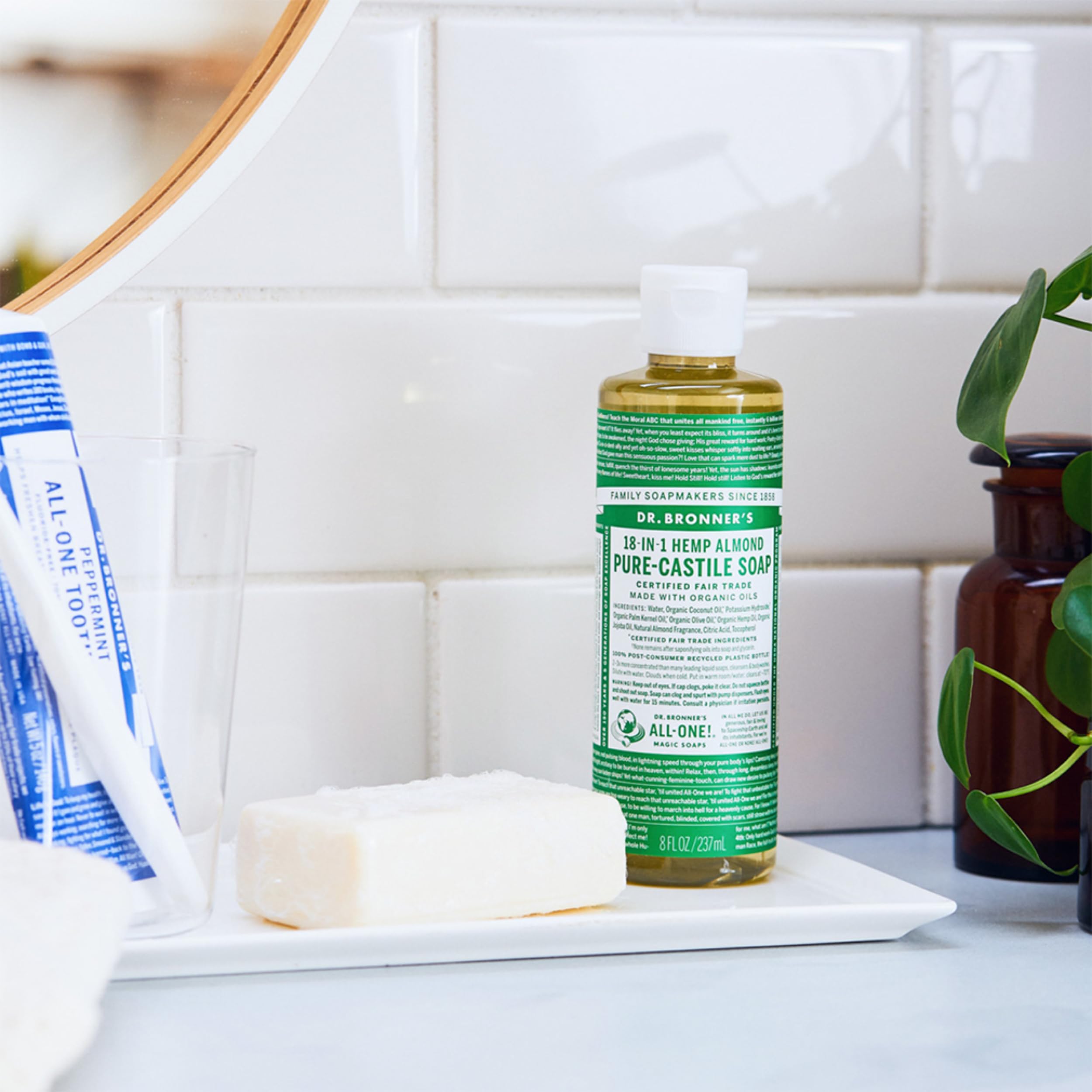 Dr. Bronner’s - Pure-Castile Liquid Soap (Almond, 473 mL) - Made with Organic Oils, 18-in-1 Uses: Face, Body, Hair, Laundry, Pets and Dishes, Concentrated, Vegan, Non-GMO