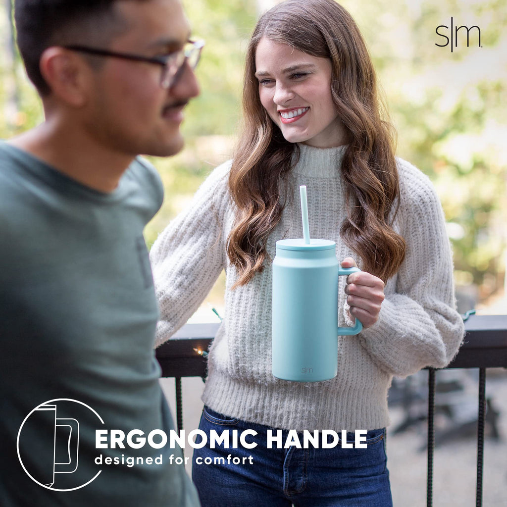 Simple Modern Tumbler with Handle and Straw | Insulated Stainless Steel Large Water Jug | Gifts for Women & Men | Trek Collection | 50oz | Almond Birch