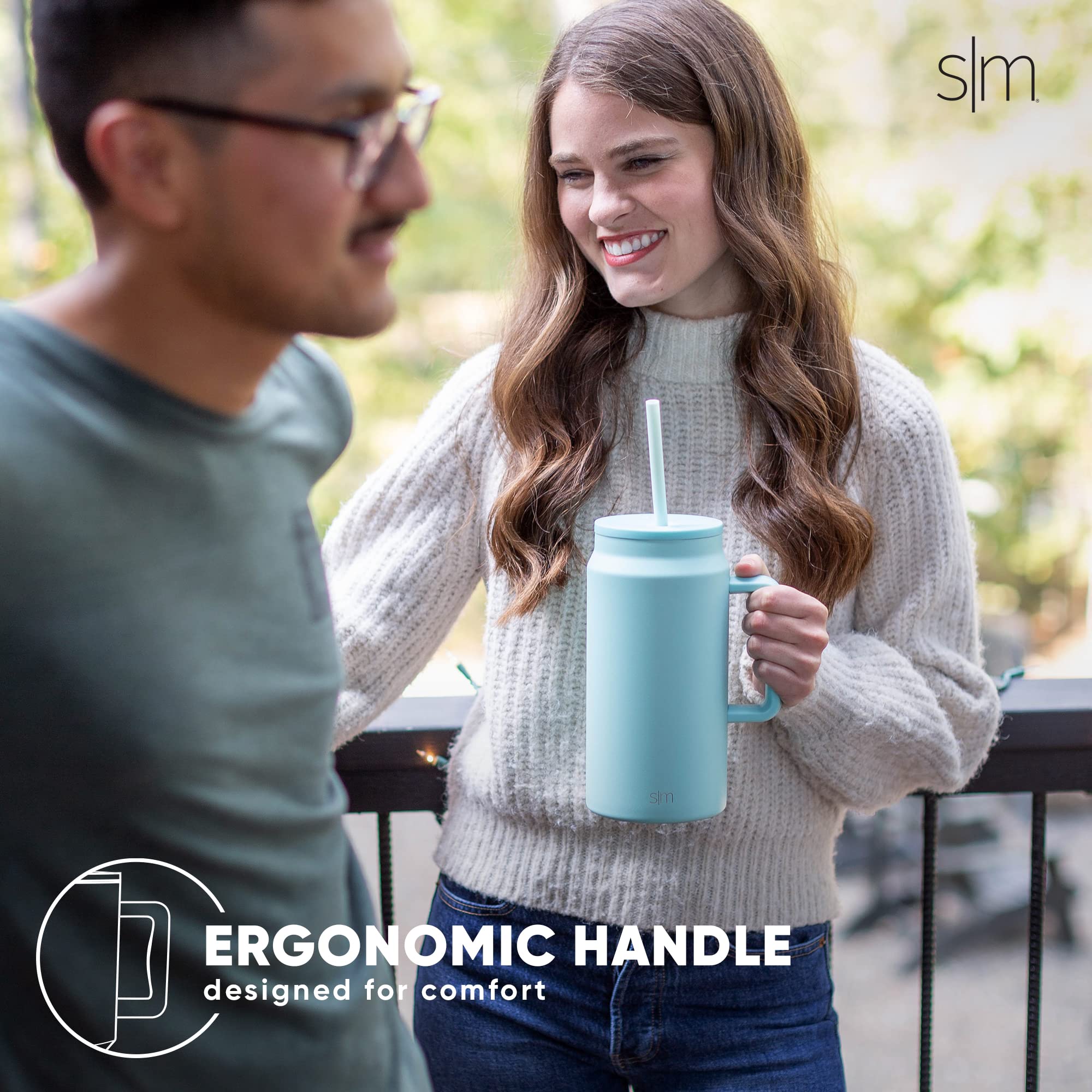 Simple Modern Tumbler with Handle and Straw | Insulated Stainless Steel Large Water Jug | Gifts for Women & Men | Trek Collection | 50oz | Almond Birch