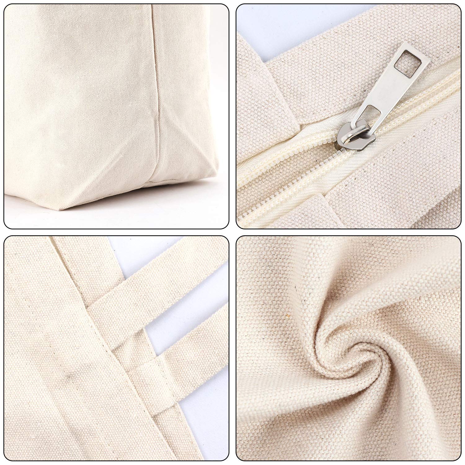 Canvas Tote Bag with Zipper, 6 PACKS Segarty Cotton Bags with Handles, 12Oz Thick Reusable Washale Grocery Shopping Bags Plain Bags for Women Teacher Kids DIY Art Crafts Painting Embroidery Decoration