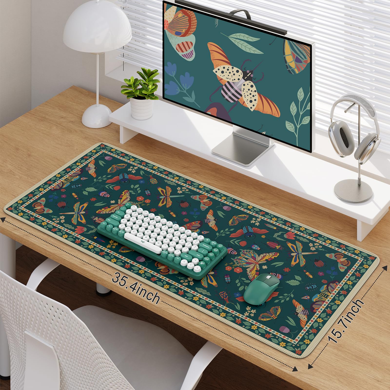 iCasso Cute Desk Matt for Desktop,Non-Slip Large Gaming Mouse Pad XXL,Anti-Slip Big Computer Mat with Stitched Edges,Soft Keyboard Pad for Office Home School (Green)