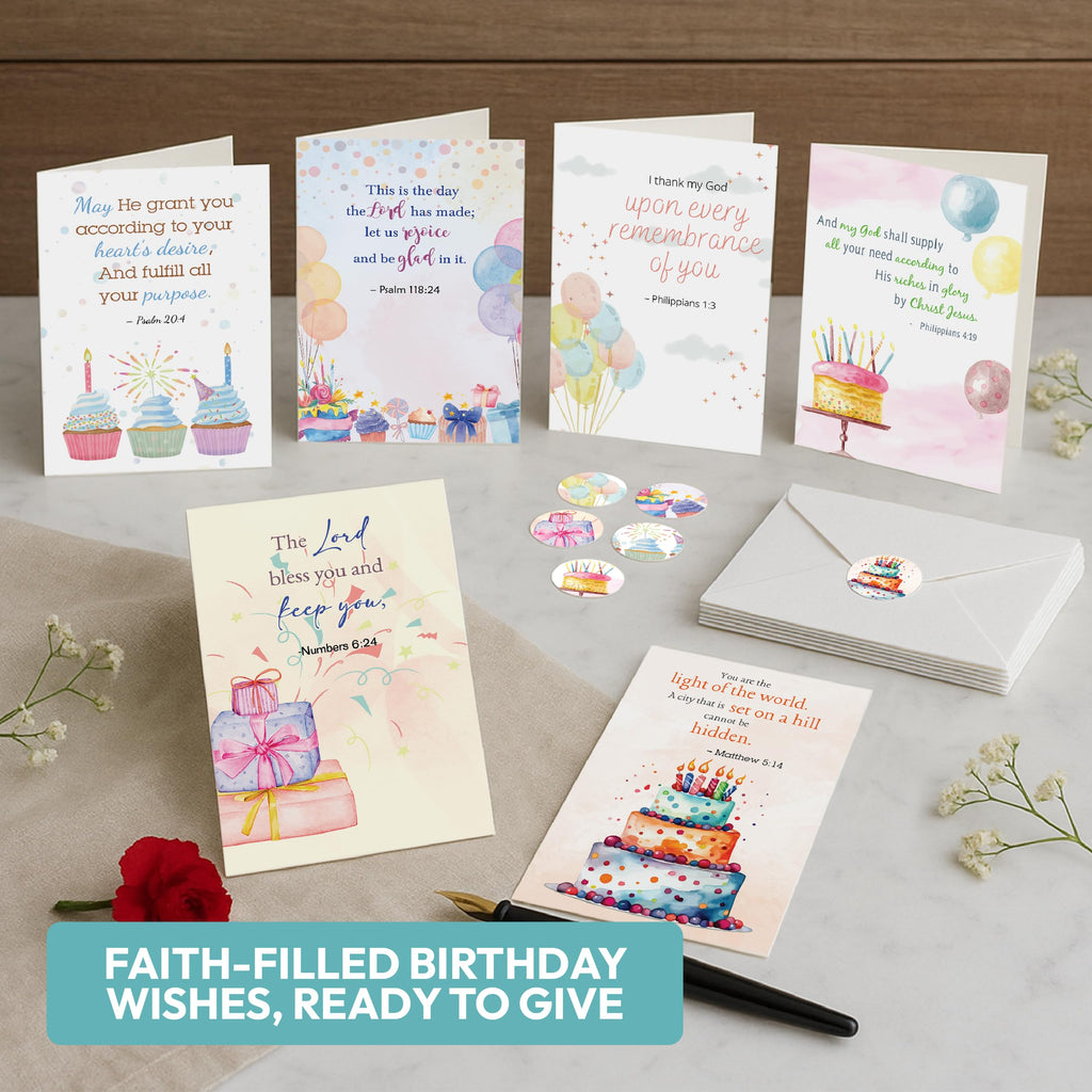 Only Zest 30 Pack Religious Birthday Cards with Envelopes – 4x6 Inspirational Christian Birthday Cards Bulk Set with Bible Verses for Women, Men, Kids