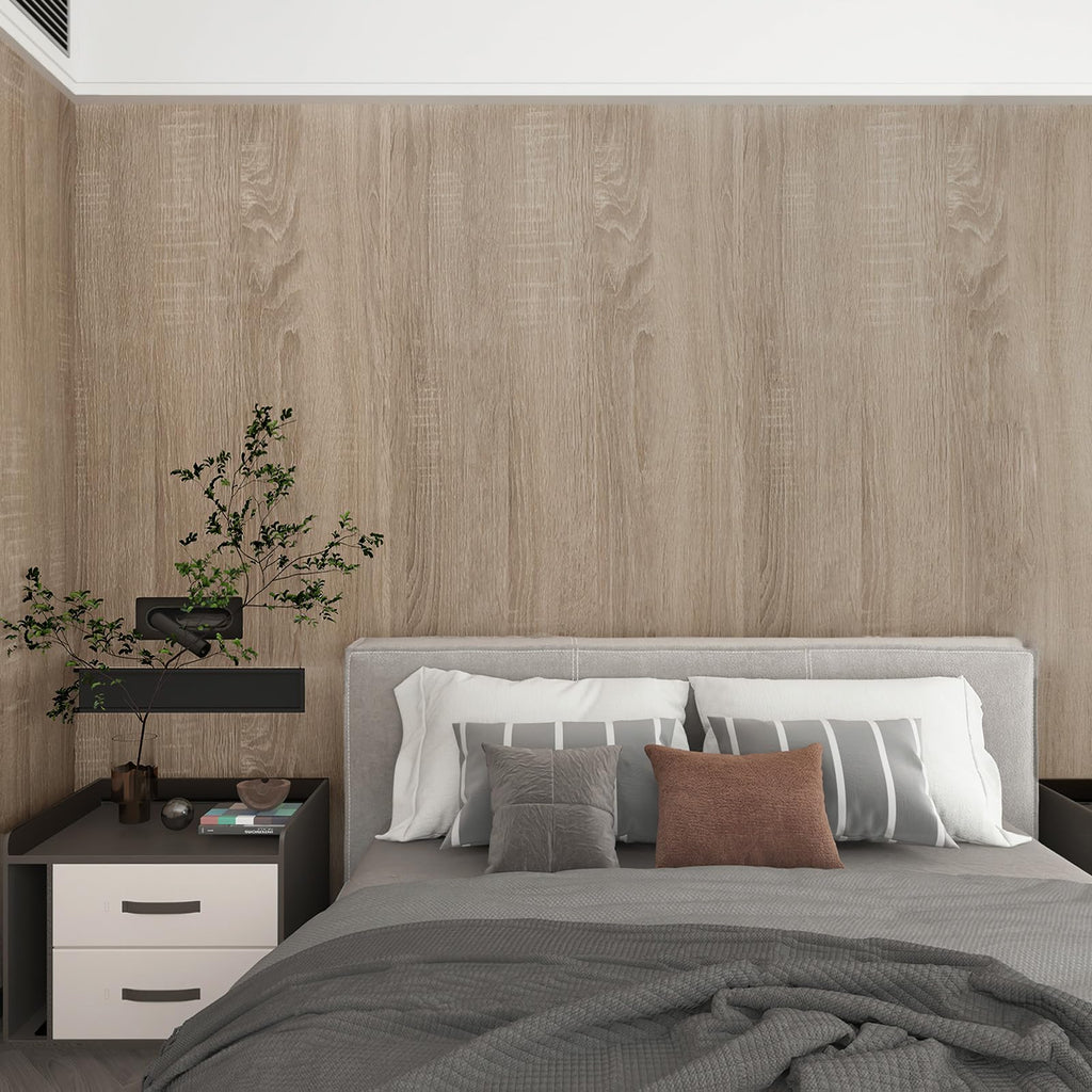 Boobest Light Brown Wood Wallpaper Peel and Stick Wood Grain Contact Paper Waterproof Removable Kitchen Cabinet Wallpaper 15.74"x 118" Wood Vinyl Wrap Cabinet Covers Oak Grey Wood Look Contact Paper