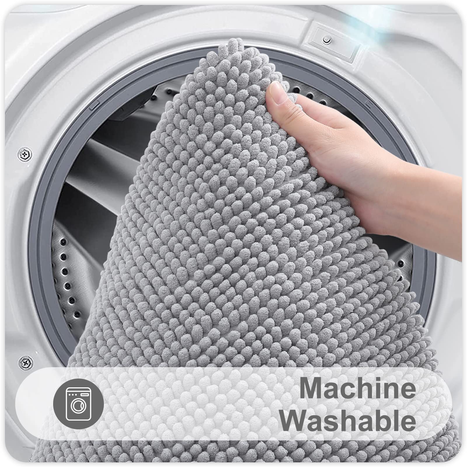 Kitinjoy Non Slip Chenille Bath Mat, Extra Soft Bathroom Mat, Super Absorbent Fluffy Bath Mats for Bathroom, Machine-Washable Quick Dry Bath Rug Foot Mat, 20"x32", Grey
