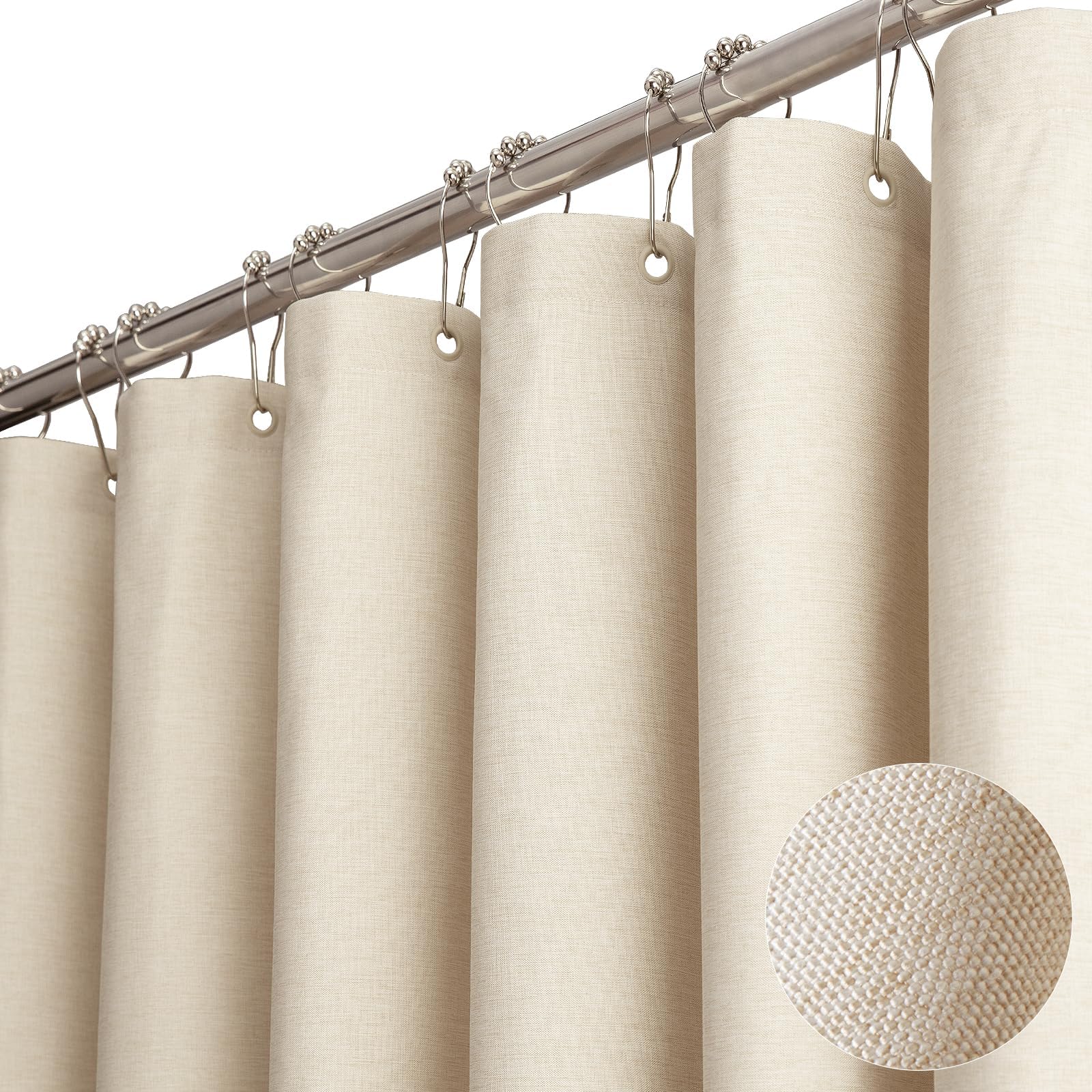 BTTN Fabric Shower Curtain, Linen Textured Cloth Shower Curtain Set with 12 Plastic Hooks, Hotel Luxury Neutral Modern Simple Waterproof Decorative Shower Curtains for Bathroom - 72"x72" - Beige/Cream